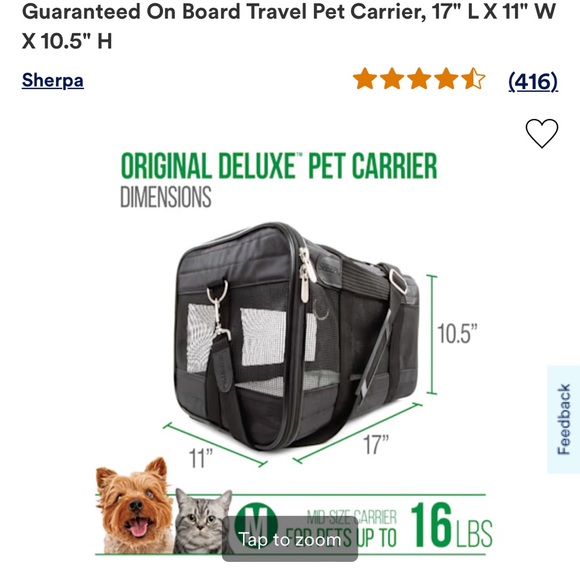 Sherpa Deluxe Dog/Cat Carrier - Picture 3 of 3